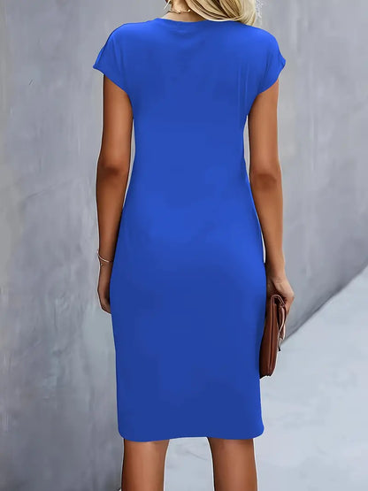 Khloe | Women's Ruched Mid-Length Dress Short-Sleeved Bodycon Work Dress