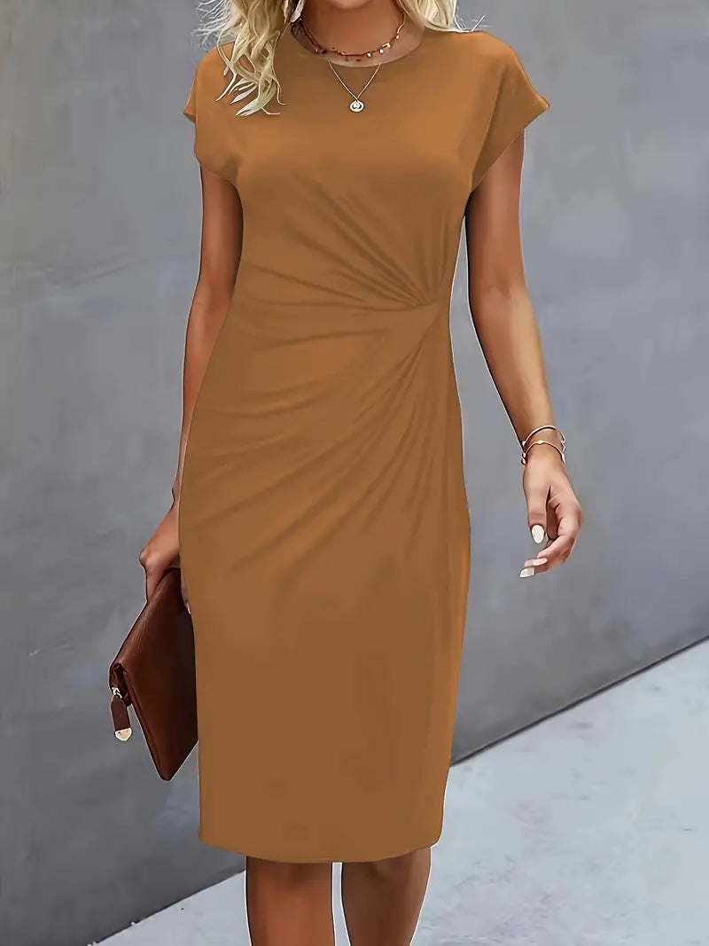Khloe | Women's Ruched Mid-Length Dress Short-Sleeved Bodycon Work Dress