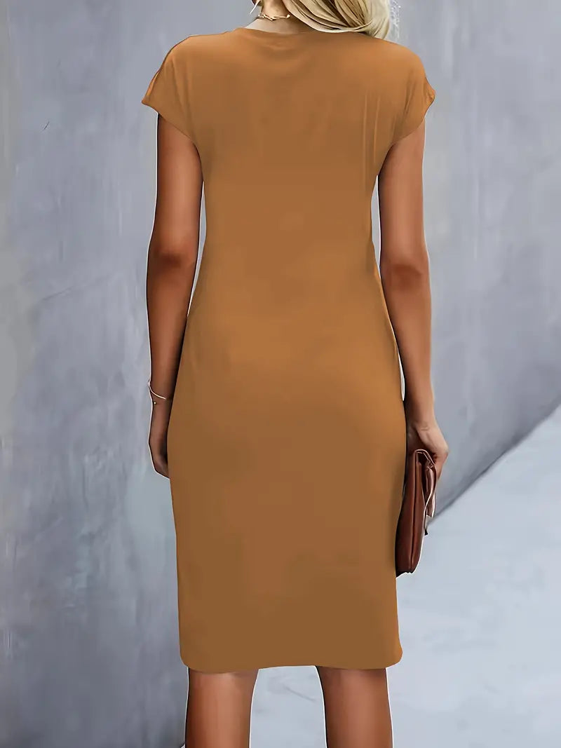 Khloe | Women's Ruched Mid-Length Dress Short-Sleeved Bodycon Work Dress