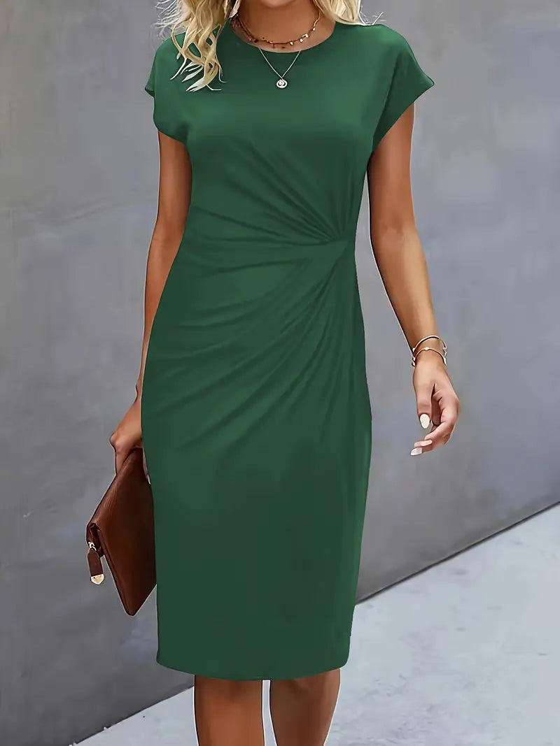 Khloe | Women's Ruched Mid-Length Dress Short-Sleeved Bodycon Work Dress