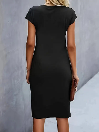 Khloe | Women's Ruched Mid-Length Dress Short-Sleeved Bodycon Work Dress