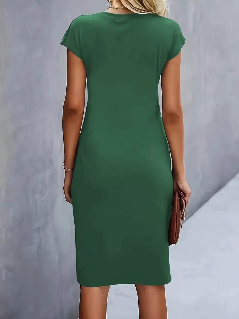 Khloe | Women's Ruched Mid-Length Dress Short-Sleeved Bodycon Work Dress