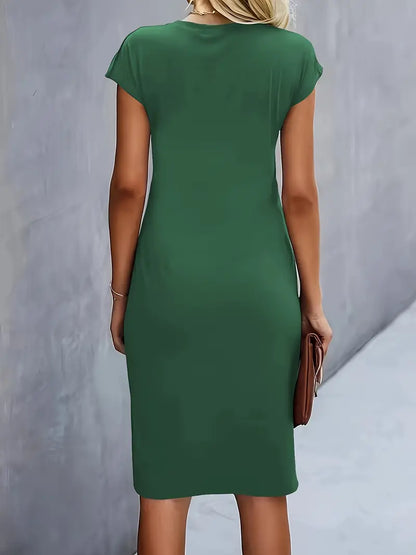 Khloe | Women's Ruched Mid-Length Dress Short-Sleeved Bodycon Work Dress