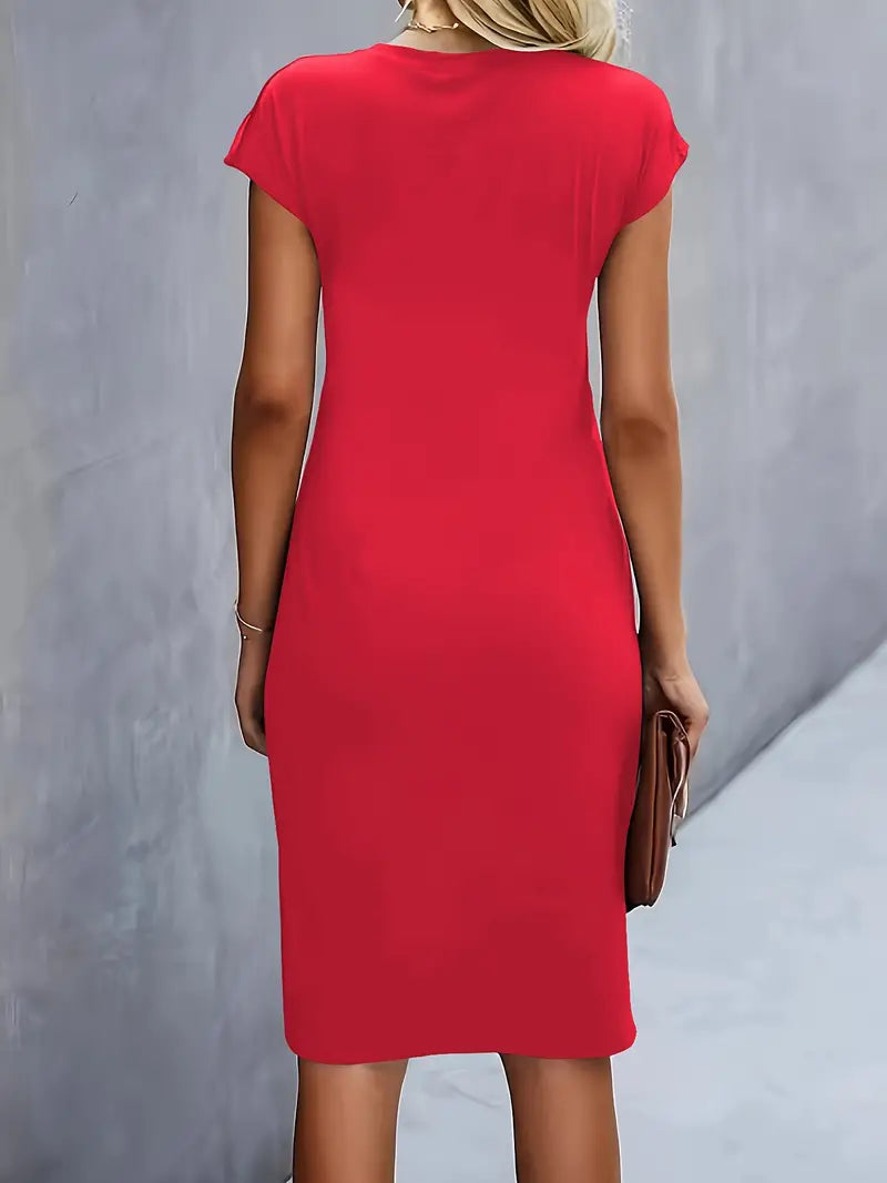 Khloe | Women's Ruched Mid-Length Dress Short-Sleeved Bodycon Work Dress