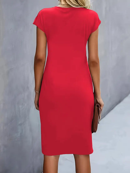 Khloe | Women's Ruched Mid-Length Dress Short-Sleeved Bodycon Work Dress