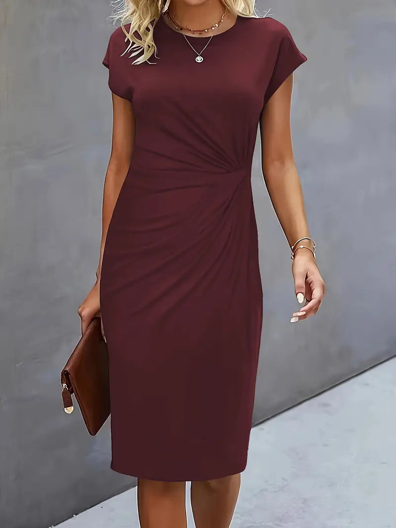 Khloe | Women's Ruched Mid-Length Dress Short-Sleeved Bodycon Work Dress