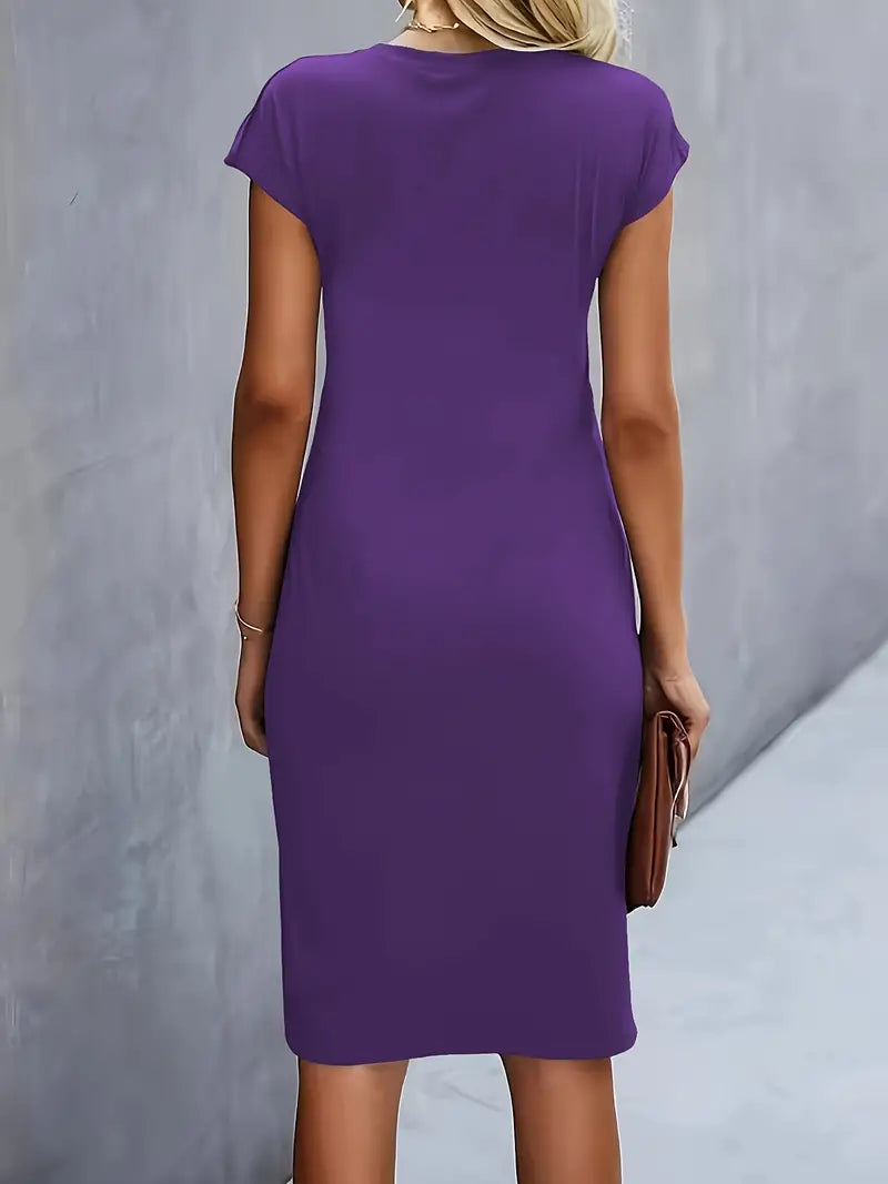 Khloe | Women's Ruched Mid-Length Dress Short-Sleeved Bodycon Work Dress