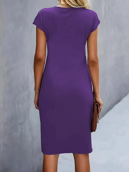 Khloe | Women's Ruched Mid-Length Dress Short-Sleeved Bodycon Work Dress