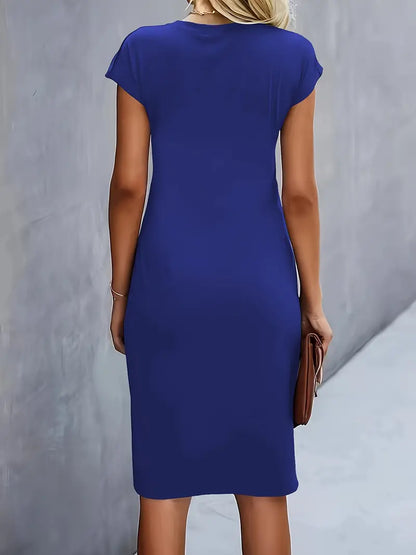 Khloe | Women's Ruched Mid-Length Dress Short-Sleeved Bodycon Work Dress