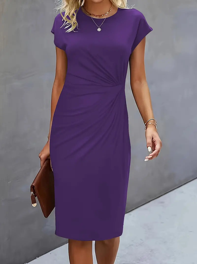 Khloe | Women's Ruched Mid-Length Dress Short-Sleeved Bodycon Work Dress