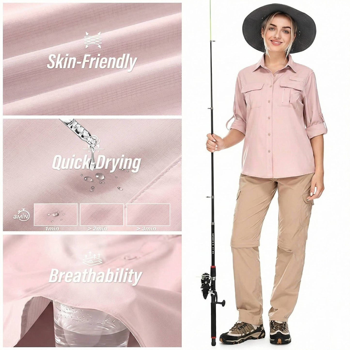 Cheryl | Women's UPF 50 Long Sleeve Hiking Shirt Roll-Up Safari Shirt