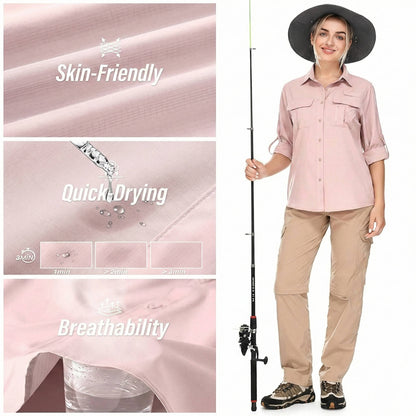 Cheryl | Women's UPF 50 Long Sleeve Hiking Shirt Roll-Up Safari Shirt