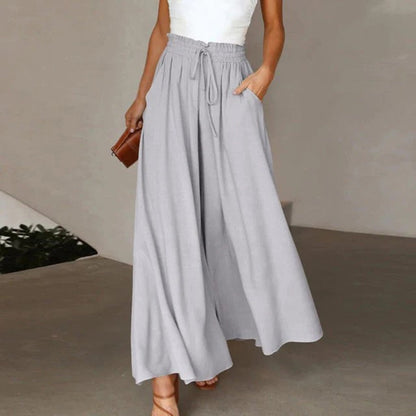 Laura | Women's High Waist Wide Leg Pants Smocked Drawstring