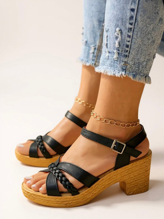 Tina | Women's Woven Block Heel Cushioned Sandals