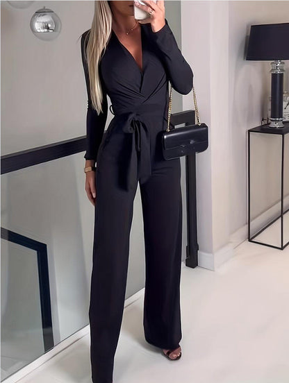 Daniela | Women's Wide Leg Jumpsuit V-Neck Tie Waist