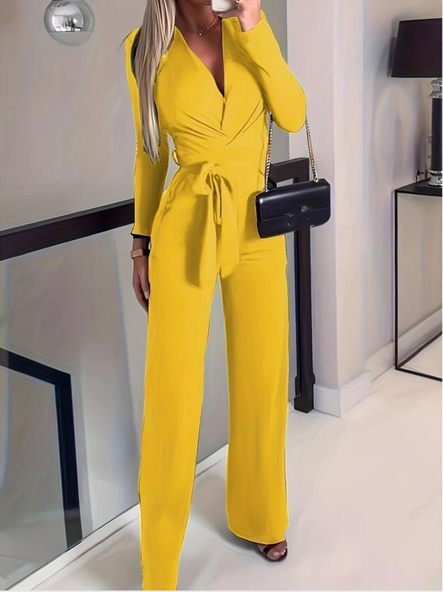Daniela | Women's Wide Leg Jumpsuit V-Neck Tie Waist