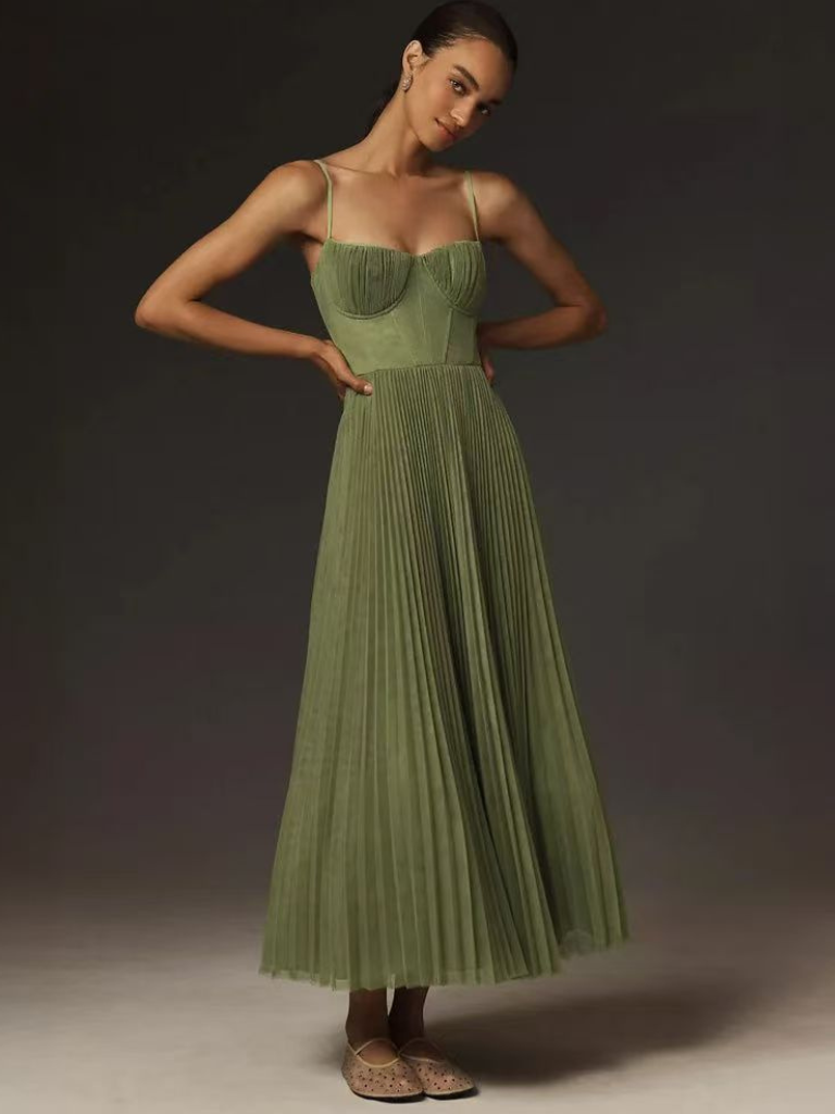 Emma | Sculpted Pleated Maxi Dress