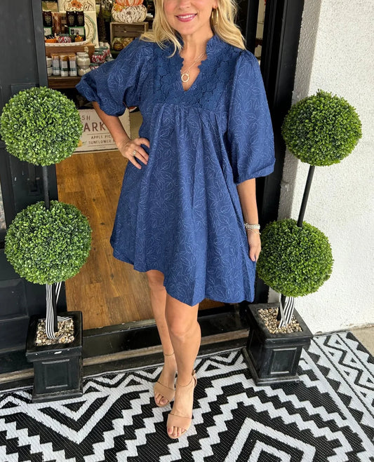 Arianna | Women's Puff Sleeve Short Dress V-Neck Smock Babydoll