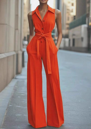 Hazel | Women's No-Sleeve Wide-Leg Jumpsuit Belted Occasion