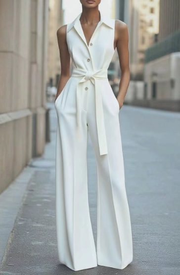 Hazel | Women's No-Sleeve Wide-Leg Jumpsuit Belted Occasion