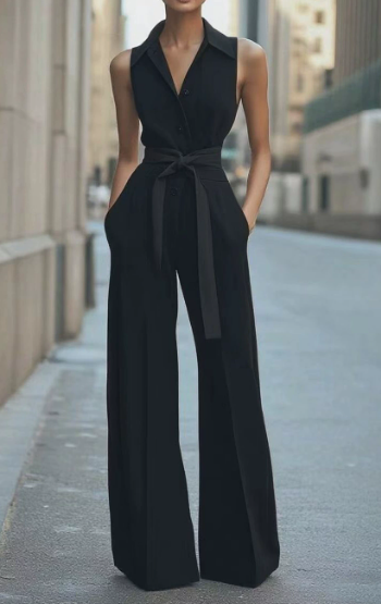 Hazel | Women's No-Sleeve Wide-Leg Jumpsuit Belted Occasion