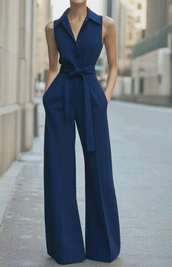 Hazel | Women's No-Sleeve Wide-Leg Jumpsuit Belted Occasion