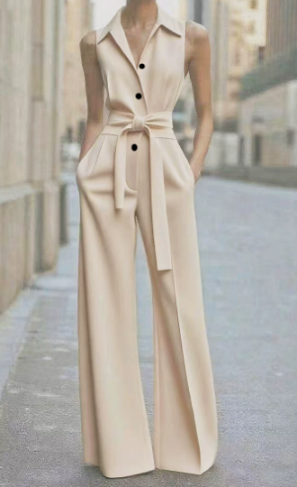 Hazel | Women's No-Sleeve Wide-Leg Jumpsuit Belted Occasion