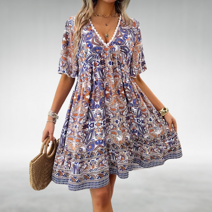 Zoey | Women's Paisley Bohemian Short Dress Vacation