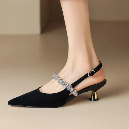 Candace | Women's Crystal Strap Slingback Heels Pointed Toe Pumps