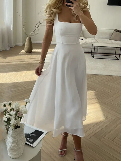 Khloe | Women's Square Neck A-Line Mid-Length Dress Summer Wedding
