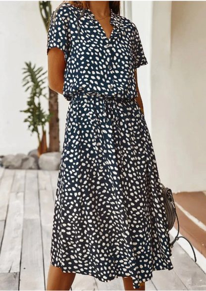 Sloane | Women's Spotted Print Button-Through Mid-Length Dress