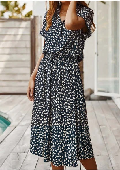 Sloane | Women's Spotted Print Button-Through Mid-Length Dress