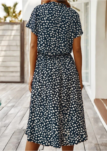 Sloane | Women's Spotted Print Button-Through Mid-Length Dress