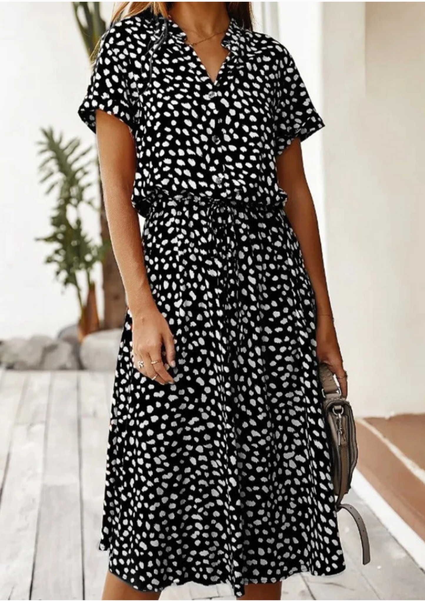 Sloane | Women's Spotted Print Button-Through Mid-Length Dress