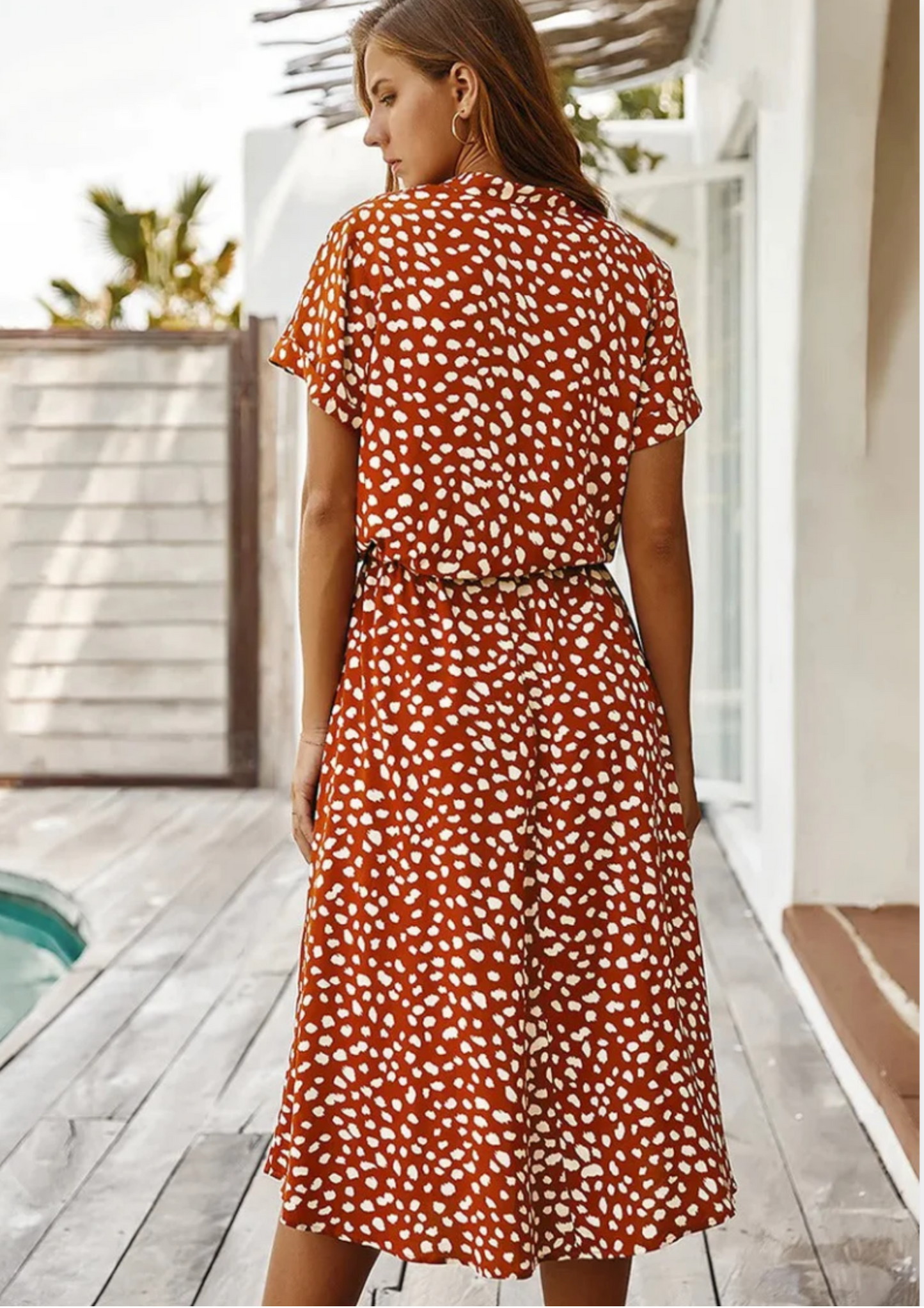 Sloane | Women's Spotted Print Button-Through Mid-Length Dress