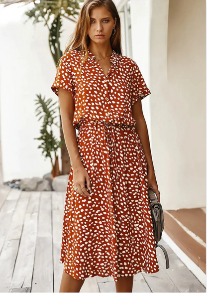 Sloane | Women's Spotted Print Button-Through Mid-Length Dress