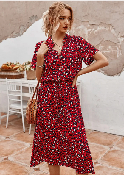 Sloane | Women's Spotted Print Button-Through Mid-Length Dress