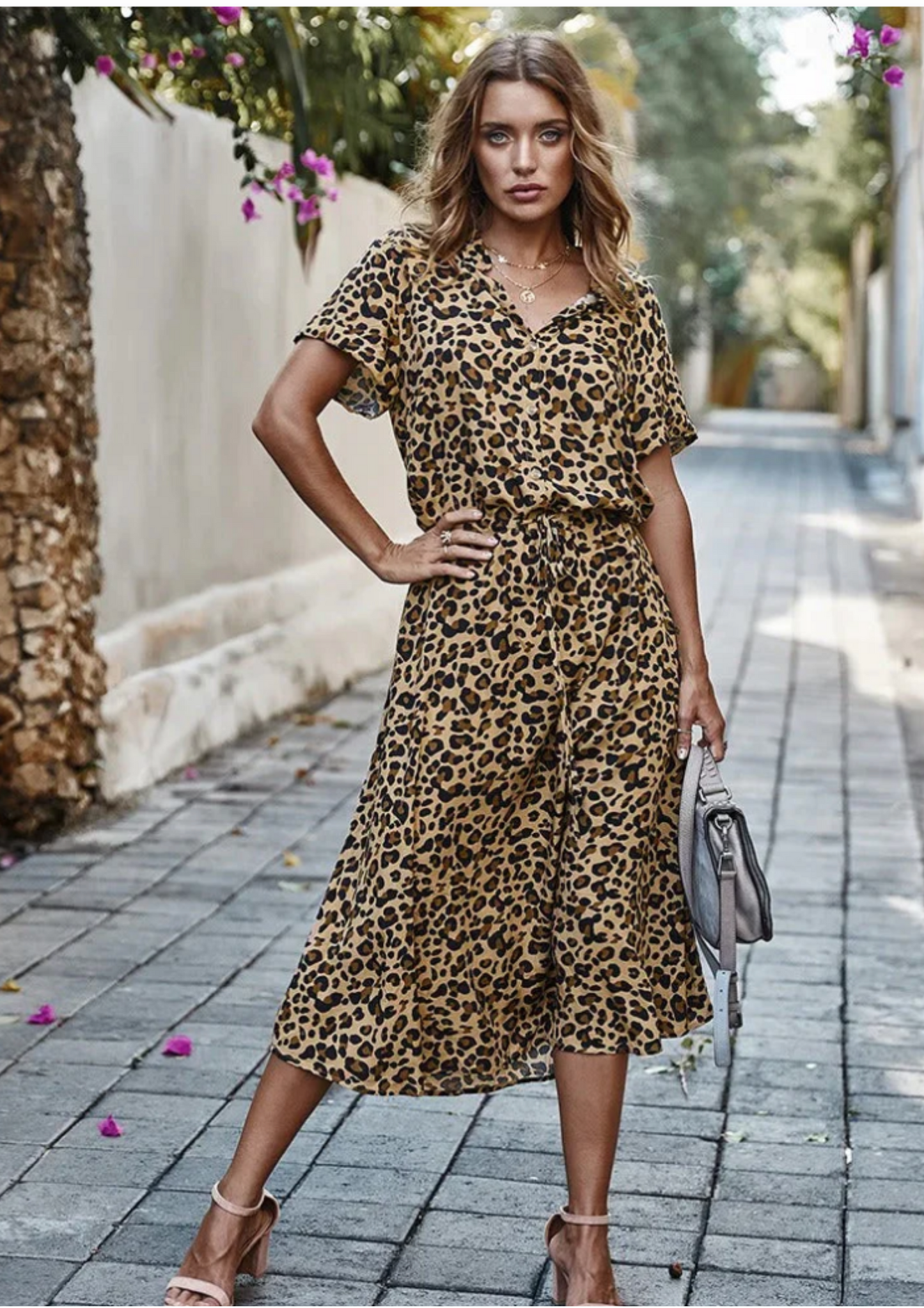 Sloane | Women's Spotted Print Button-Through Mid-Length Dress
