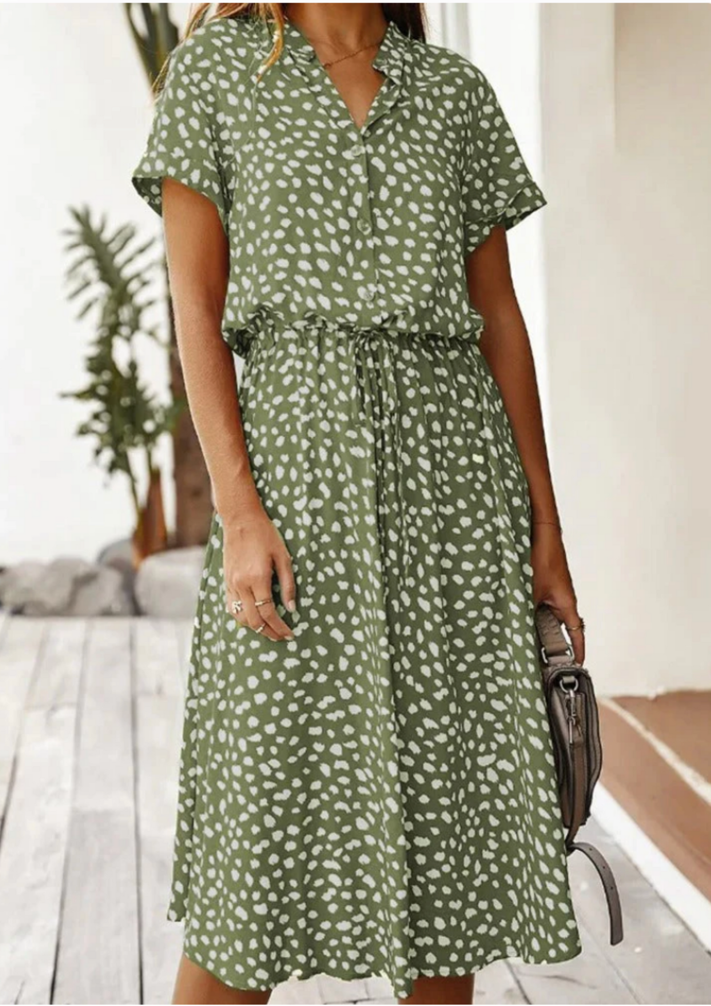 Sloane | Women's Spotted Print Button-Through Mid-Length Dress