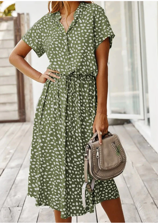 Sloane | Women's Spotted Print Button-Through Mid-Length Dress