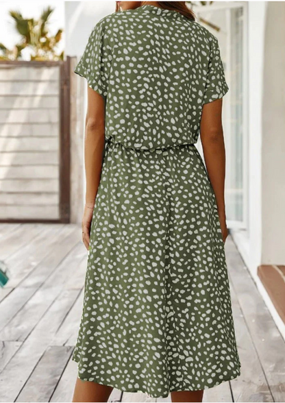 Sloane | Women's Spotted Print Button-Through Mid-Length Dress