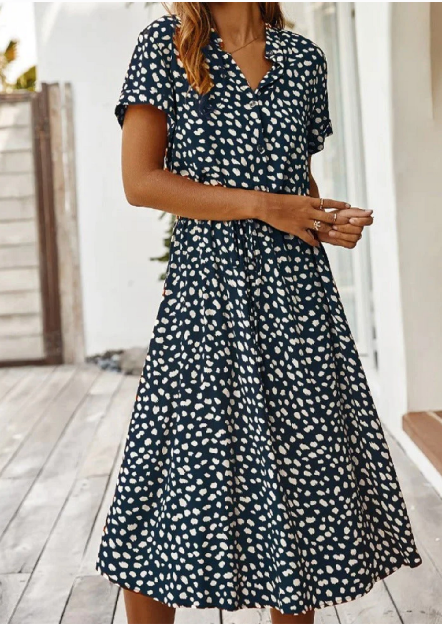 Sloane | Women's Spotted Print Button-Through Mid-Length Dress