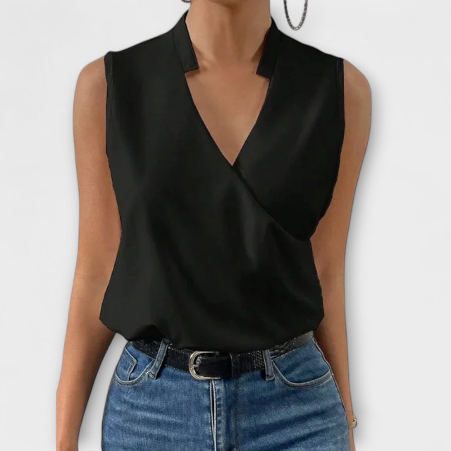 Callie | Women's Sleeveless Wrap V-Neck Top Collared Blouse