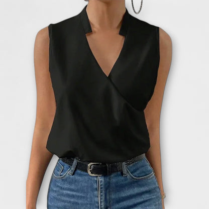 Callie | Women's Sleeveless Wrap V-Neck Top Collared Blouse