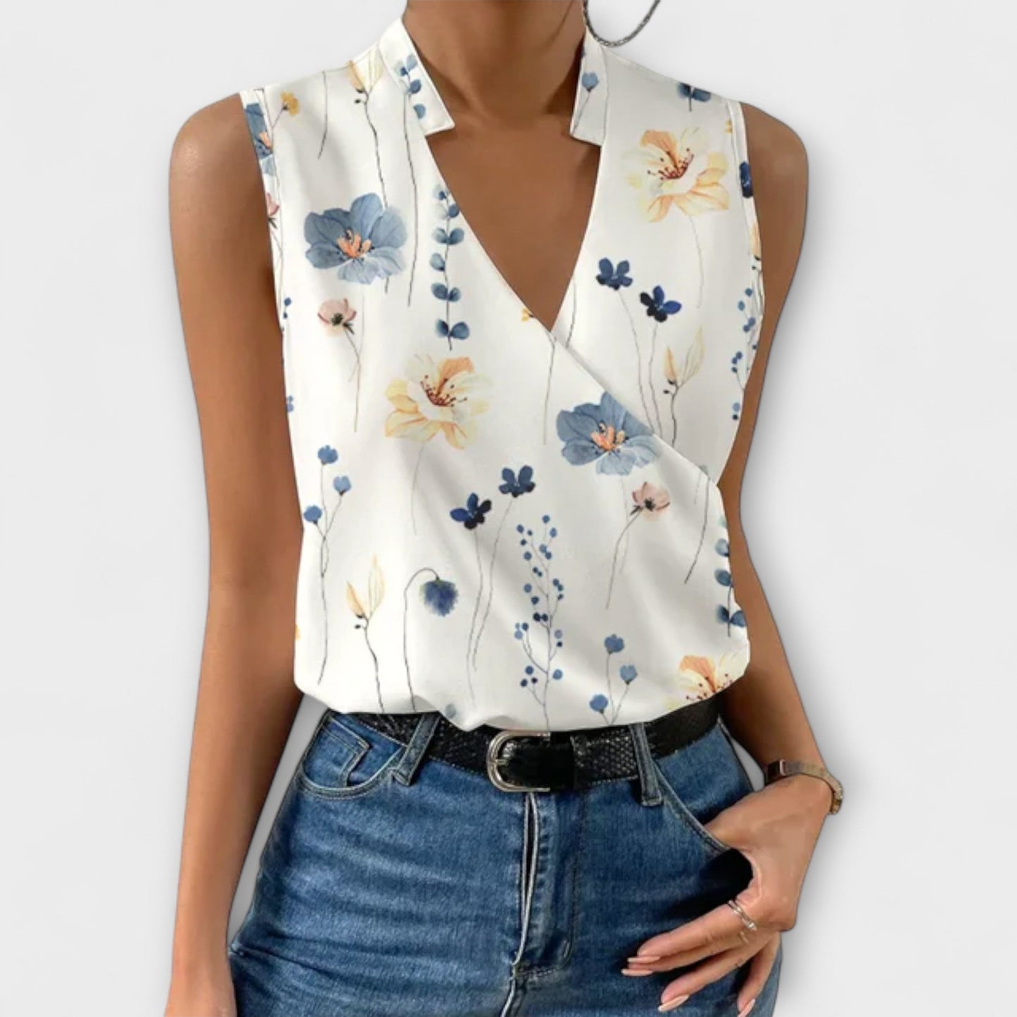Callie | Women's Sleeveless Wrap V-Neck Top Collared Blouse