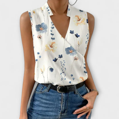 Callie | Women's Sleeveless Wrap V-Neck Top Collared Blouse