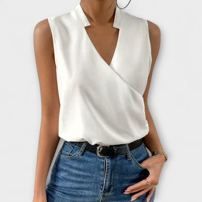 Callie | Women's Sleeveless Wrap V-Neck Top Collared Blouse
