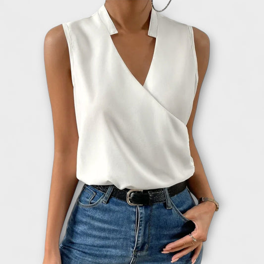 Callie | Women's Sleeveless Wrap V-Neck Top Collared Blouse