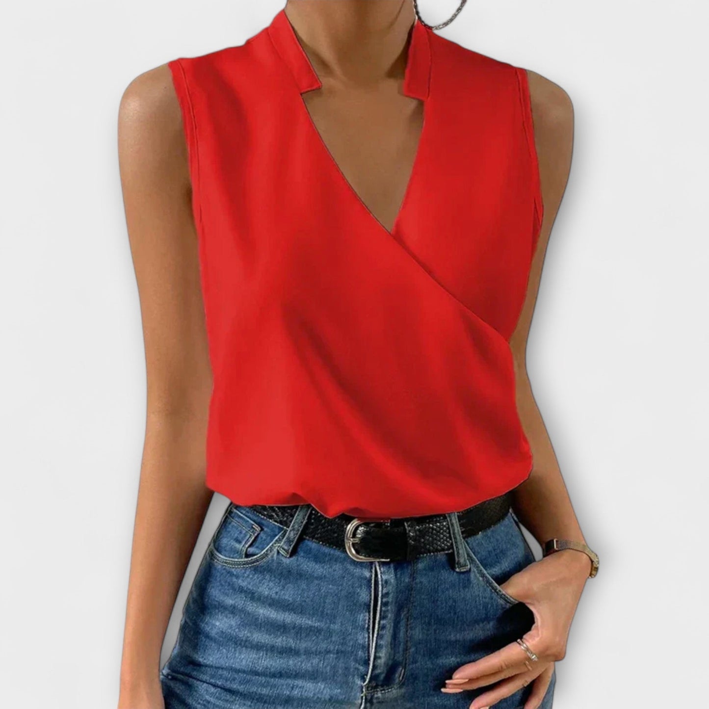 Callie | Women's Sleeveless Wrap V-Neck Top Collared Blouse