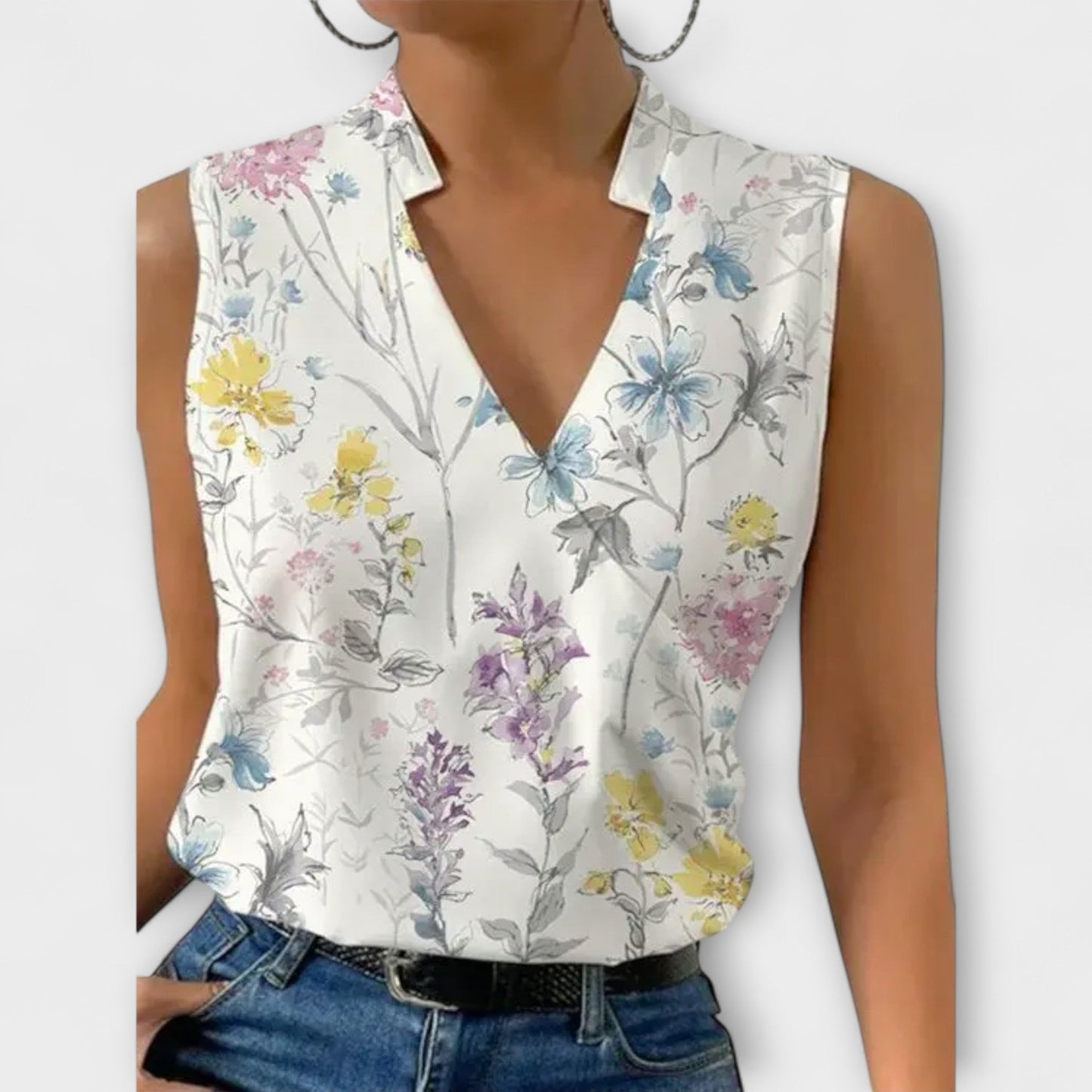 Callie | Women's Sleeveless Wrap V-Neck Top Collared Blouse